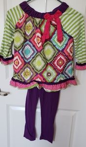 Girls counting daisies purple and lime green outfi